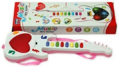 KMC KIDOZ Mini Guitar Instrument with Sound & 3D Led Lighting Toy | Battery Operated Electronic Music and Lights Guitars Gift Toys for Boys Girls Kids and Toddlers (Multicolor) (kmc1670)