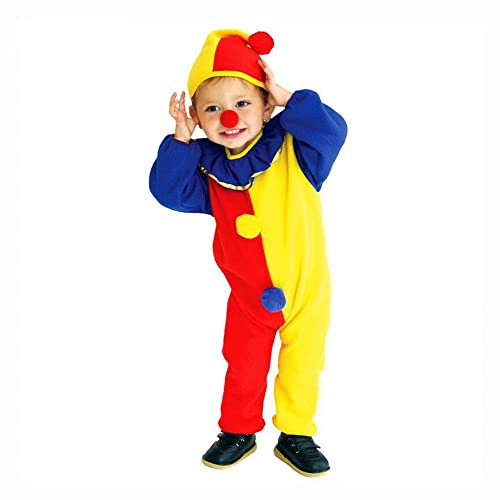 QIAONIUNIU Halloween Kids Clown Costume - Toddlers Dress Up with Clown Nose and Hat 3-5 Years Old