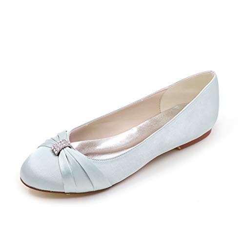 COMFASH Women's Ballet Flats Satin Rhinestones Round Toe Wedding Evening Party Shoes