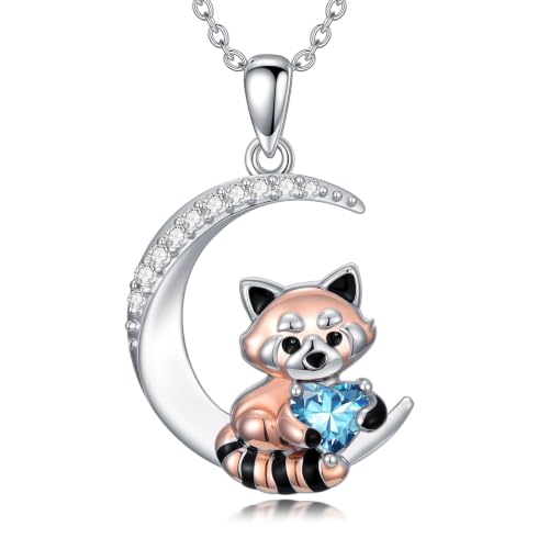 Image of PROESS Animal Birthstone Necklace 925 Sterling Silver Otter /Axolotl /Hippo /Elephant /Dachshund /Monkey /Red Panda Pendant Necklace Animal Birthstone Jewelry Gifts for Women
