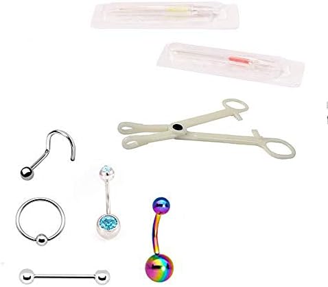 Luxe Modz Body Piercing kit, Includes 8 PCS (5 Body Jewelry Pieces, Clamps, Needles), High-Quality Surgical Steel, Disposable, Hypoallergenic Supplies, Autoclave Safe