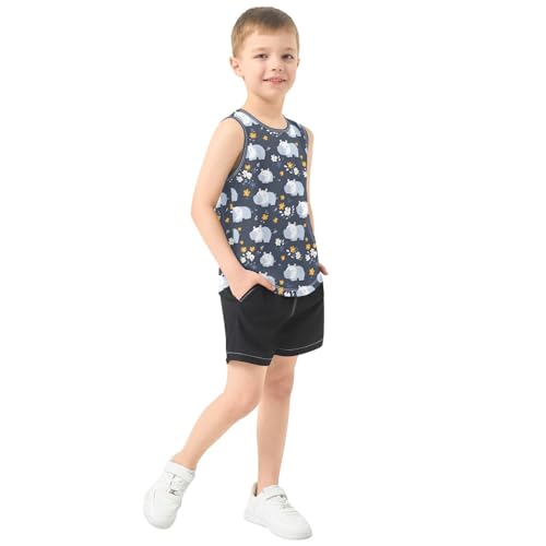 Boys Tank Top Shirts Hippo Cartoon Animal Flower Sleeveless T-Shirts Crew Neck for Kids Clothing Children4