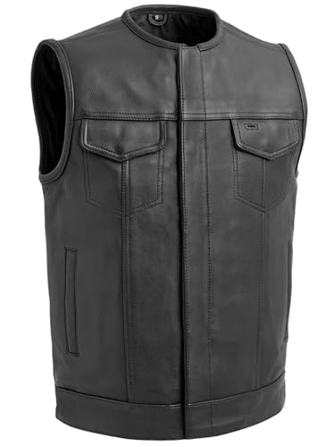 First Mfg Co - Highside - Men's Motorcycle Biker Riding Black Leather Vest - Extra Large - Conceal Carry Pockets