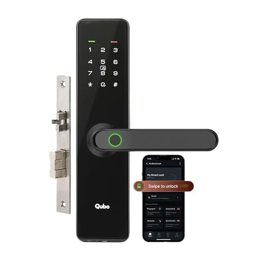 QUBO Smart Door Lock Essential from Hero Group | 6-Way Unlocking | Fingerprint | Remote Unlocking via OTP | PIN | RFID Access Card | Mobile App | Mechanical Key | 1 Year On-Site Warranty | (Black)
