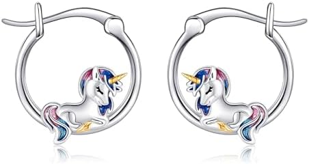 Unicorn Earrings 925 Sterling Silver Unicorn Hoop Earrings Jewelr...