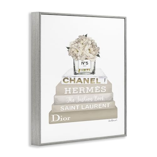 Image of 'Beige High Fashion Bookstack'| Framed Giclee Art | Stupell Industries | Gray, 11 x 14 Inches, Easy to Hang and Sturdy, Made in USA, by Amanda Greenwood
