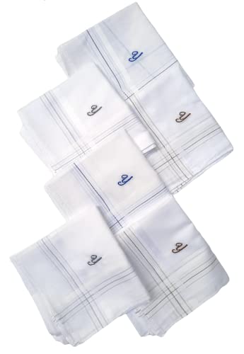 Image of ANTONIA Men's Initial Alphabet Handkerchiefs | Premium Cotton Personalized Hankies with Letter Embroidery (A-Z) | Soft, Absorbent & Reusable | Formal, Wedding & Gift Use | Pack of 6