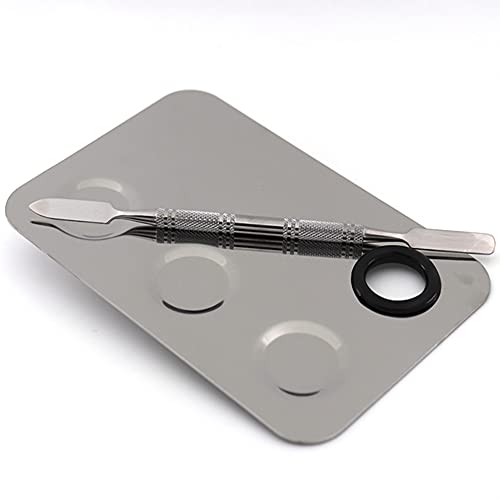 Miamay 6 By 4 Inches Makeup Palette Stainless Steel 3-Dents Nail-Art Cosmetic Artist Mixing Palette With 6 Inches Spatula Tool #TOP3