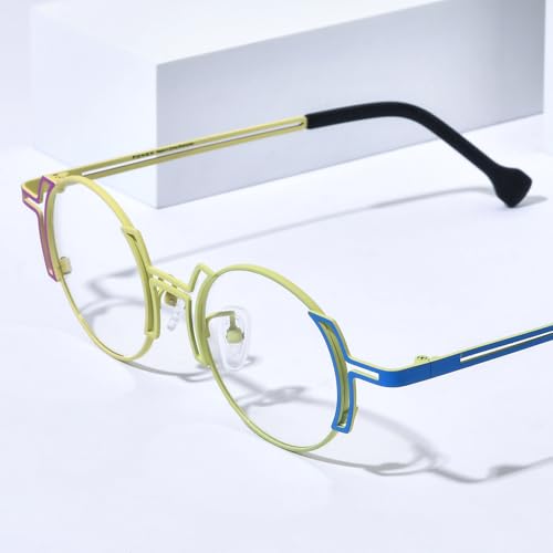 Image of FONEX Colorful Pure Titanium Glasses Frame Women Retro Round Eyeglasses