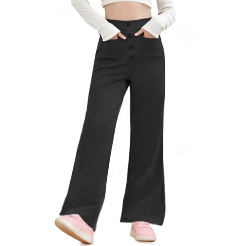Girls Flare Pants Kids High Waisted Button Casual Yoga Bootcut Pants Bell Bottoms with Multiple Pockets2