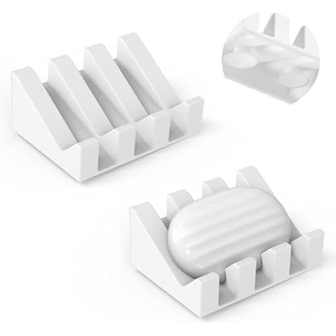 Soap Dishes with Suction Cups, Silicone Soap Holder & Saver with Drainage, Bar Soap Holder for Shower for Bathroom, Kitchen, Bathtub, Easy to Clean, Keep Soap Dry, Extend Soap Life(White) Cover