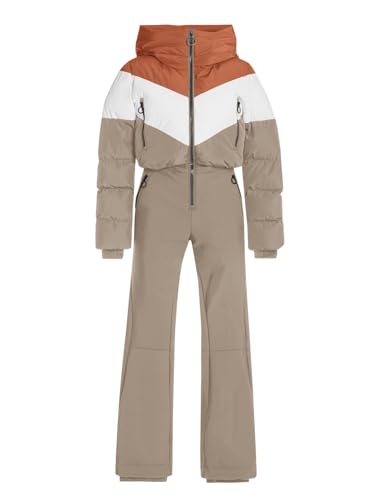 Fisoew Womens One Piece Ski Suit Warm Waterproof Snowsuits Winter Snow Jumpsuits Outdoor Sports Outerwear