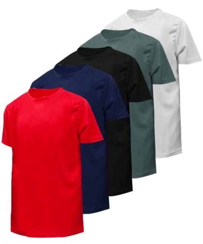 BROOKLYN VERTICAL Boy’s 5-Pack Quick Dry-Fit Moisture Wicking Active Athletic Performance Crewneck T-Shirt, Combo a, XL