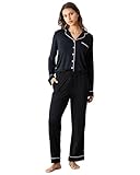 Cozy Earth 100% Viscose From Bamboo Long Sleeve Pajama Set For Women - Button-Up Sleepwear Black