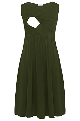 Smallshow Mujer Vestido de Lactancia de Maternidad, en Capas, con Bolsillos Army Green Medium