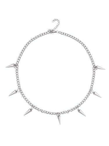 Sacina Silver-tone Chunky Chain Spike Necklace, Grunge Necklaces, Punk Necklace, Gothic Goth Necklace, Emo Necklace, Christmas New Year Jewelry Gift For Women