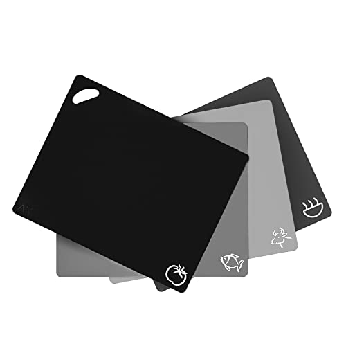 Axer Kunststoff Schneidebrett Set - 4x Küchen Schneidebrett Kunststoff Groß - Flexible Schneidebretter Spülmaschinenfest - Cutting Board Set - Frühstücksbrettchen Spülmaschinenfest