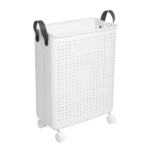 Plastic Basket with Handles Foldable Handle Basket Collapsible Laundry Hamper Folding Laundry Organizer Carry Plastic Baskets for Clothes White (Small)