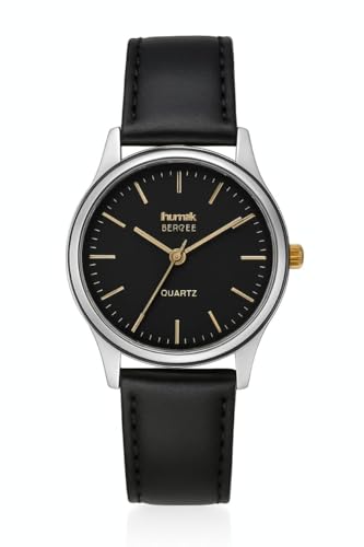 T TAN Men Classic White Dial Analog with Date Black Leather Strap Watch (Black)