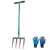 CPROSP Grabegabel für Harte, Steinige Böden 31×107,5 cm, Spatengabel Mit 4 Zinken aus Hochmanganstahl, Grabgabel Zinkenlänge 25cm, Broadfork mit 1 Paar Handschuhe