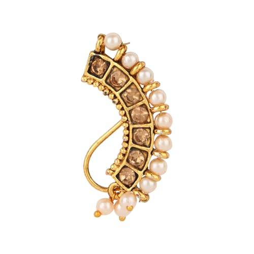 Image of I Jewels Gold Plated Traditional Non Piercing Maharashtrian Pearl Nath For Women