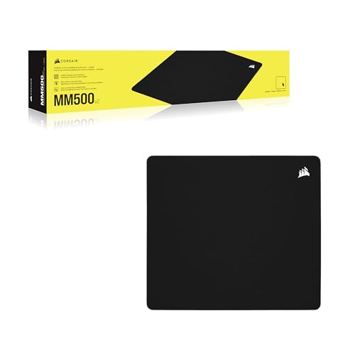 Corsair MM500 v2 Tissu Hybride Tapis de Souris Grand Format pour Le Jeu – 45cm x 40cm – Revêtement Anti–Éclaboussures – Bords Cousus Anti–Fraude – Base en Caoutchouc Antidérapante – Noir