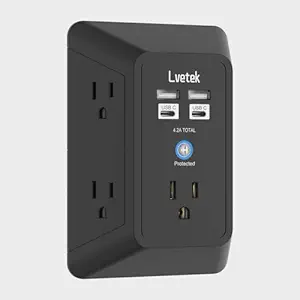 3-Sided Outlet Extender, Surge Protector Outlet with 5-Multi Plug Wall Outlet and 4 USB Ports(2 USB C), USB Wall Charger Power Strip(1680J), Outlet Splitter for Home Travel Office, ETL Listed, Black