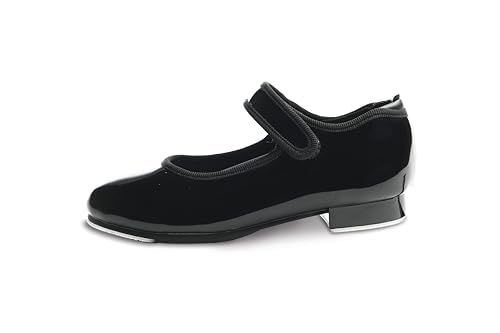 Danshuz Toddler/Child Black Patent Loop Tape Fastener Tap Shoes (Size 13.5 Medium)
