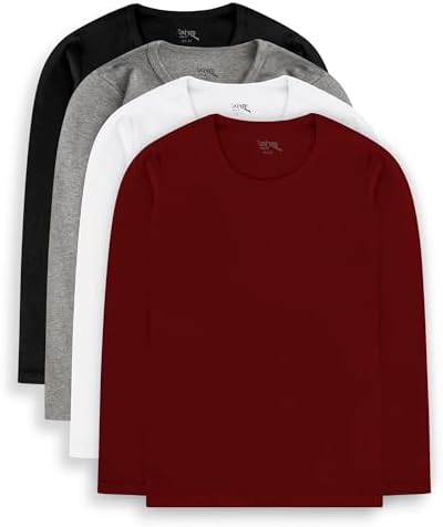 Brix Girls' Long Sleeve Tees - 4 -Pack Crew Neck Super Soft Cotton