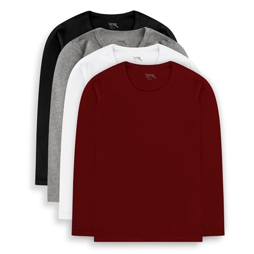 Image of Brix Girls' Long Sleeve Tees - 100% Cotton Tagless 4 -Pack Crew Neck Super Soft Cotton T Shirts.