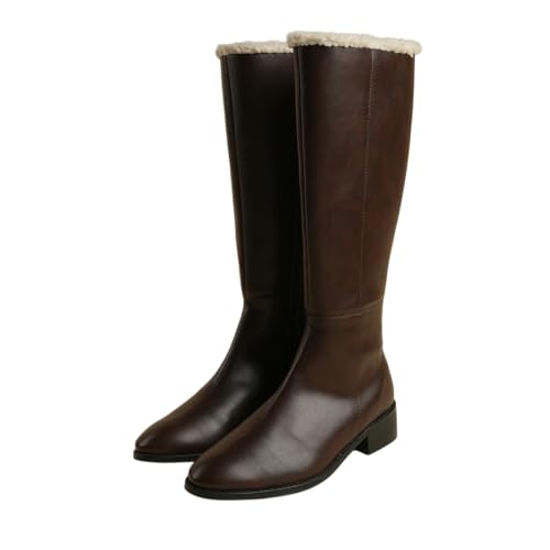 Image of Theater Women Huskies Knee-High Boots with Low Block Heel | Smooth PU Upper with Soft Fleece Lining | Comfortable Wear for Winter & Smart Casual Styling