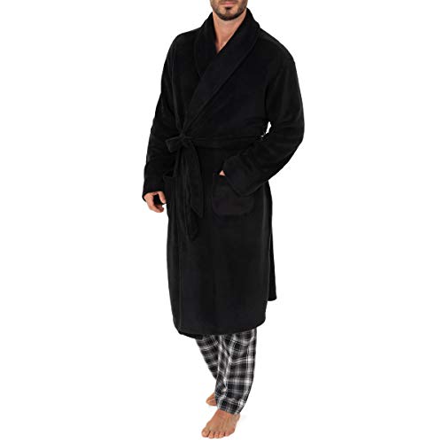Chaps Men's Comfort Poly Suede Robe, Caviar, One Size