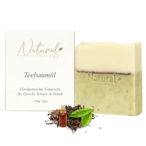 Natural Cilt Teebaumöl Seife - 100% Naturseife - ohne bedenkliche Inhaltsstoffe - Zertifiziert - Handgemacht - Duschseife für alle Hauttypen - Duschgel - Naturkosmetik