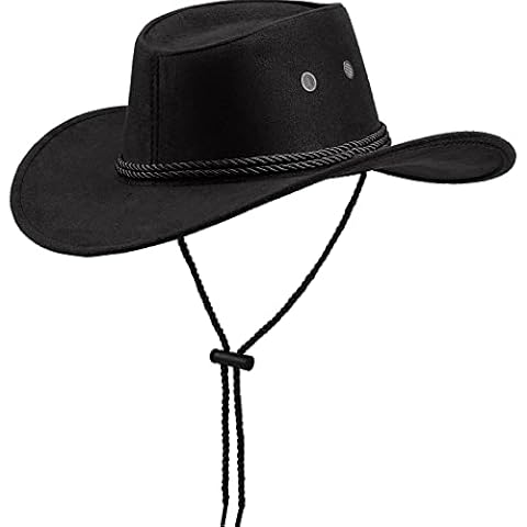 KharmLaddy Cowboy Hat Men Women Western Shapeable Wide Brim Sun Hat Cowgirl Outback Hat Black Cover