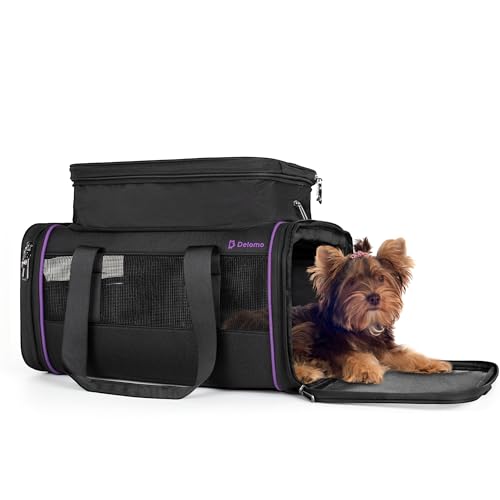 DELOMO Pet Carrier – Airline Approved Cat and Dog Carrier for Small Dogs, Small Cats – Durable Dog Travel Bag, Expandable, Comfortable, Fits Major Airlines