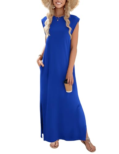 Image of Zeagoo Summer Dresses for Women 2026 Long Maxi Sundresses Loose Split Wrinkle-Free Beach Travel Vacation Clothes