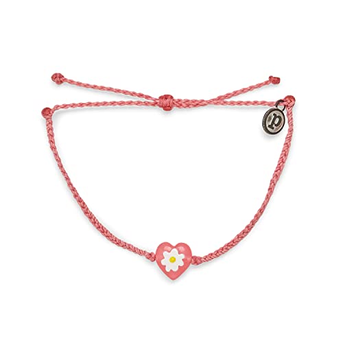 Pura Vida Daisy Heart Bead Bracelet - Adjustable Band, 100% Waterproof, Brand Charm - Petal Pink
