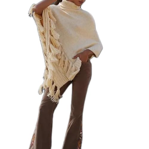 Argeousgor Women Tassel Poncho Sweater Y2K Knitted Pullover Poncho Shawl Lightweight Fringe Wrap Cardigan Knitwear Cape