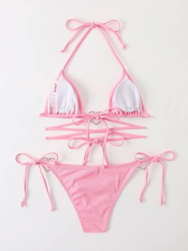 Milumia Women Two Piece Heart Ring Linked Bikini Set Lace Up Tie Halter Swimsuit4