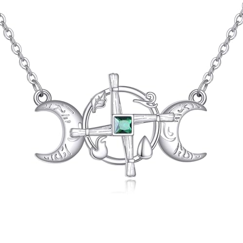 YFN St Bridgets Cross Necklace Sterling Silver Triple Moon Goddess Saint Brigid Cross Pendant Necklace Irish Jewelry for Women Irish Gifts