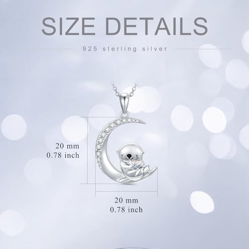 Image of PROESS Animal Birthstone Necklace 925 Sterling Silver Otter /Axolotl /Hippo /Elephant /Dachshund /Monkey /Red Panda Pendant Necklace Animal Birthstone Jewelry Gifts for Women