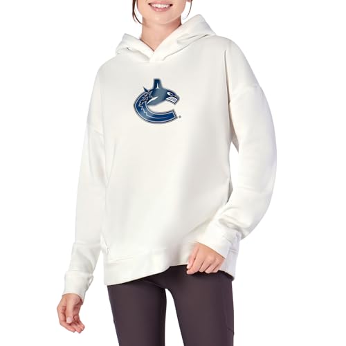 Northwest NHL Vancouver Canucks Women's Pullover Hoodie with Zipper Pockets, Long Sleeve Hooded Sweatshirt, Lightweight Casual Top, White, Large