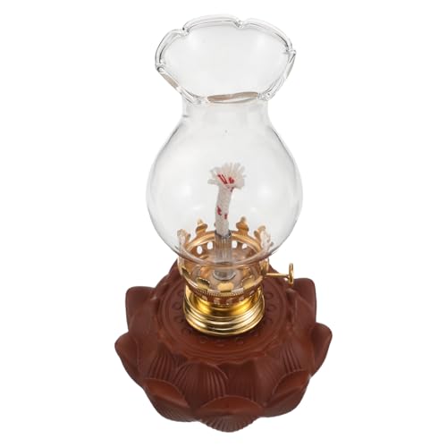 GLEAVI Öllampe mit Lotusblütenmotiv, traditionelle Keramiklaterne für den Gebetsaltar, verstellbare Lotusflamme für spirituelles und buddhistische Raumdekoration