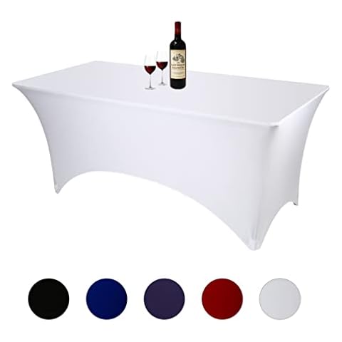 Waysle 6ft White Fitted Spandex Tablecloths Rectangular Wedding Party Banquet Stretch Table Cover Cover