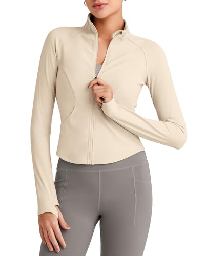 G4Free Workout Jackets for Woman BareFeel Cropped Zip Up Athletic Running Jacket Slim Fit Yoga Tops with Thumb Holes