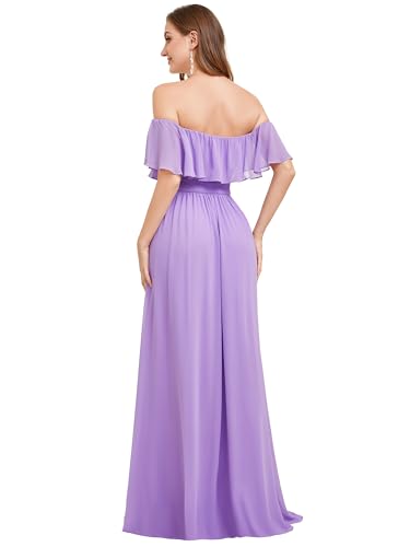 Image of Ever-Pretty Women's Summer Off The Shoulder Flowy Chiffon Formal Wedding Guest Dresses Maxi Side Split Beach Bridesmaid Dress