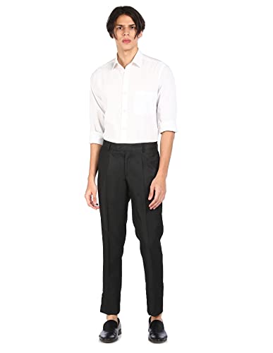 Image of Arrow Men Charcoal Flat Front Solid Formal Trousers
