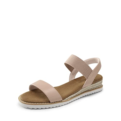 DREAM PAIRS Womens Open Toe Espadrilles Dressy Platform Sandals Slip on Elastic Ankle Strap Wedges Sandals,Size 7,Nude/Pink,SDPW2310W