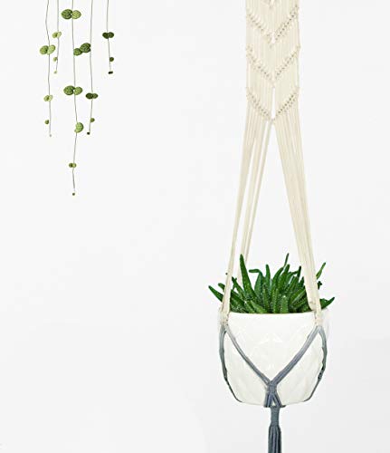 Livalaya Macrame Plant Hangers Wall Planter - Grey Ombre 48 Inch, Indoor Or Outdoor Cotton Rope Hanging Plant Holder For Flower Pots - Modern Boho Home Décor, Us Brand #TOP4