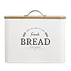 Extra Large White Farmhouse Bread Box for Kitchen Countertop - Breadbox Holder Fits 2+ Loaves - Bread Storage Container Bin - Rustic Bread Keeper Vintage Metal Kitchen Decor (White with Wood Lid)